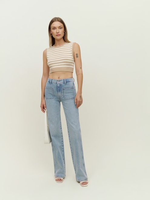 The Alyssa High Rise Wide Leg Long Jeans in Helena
