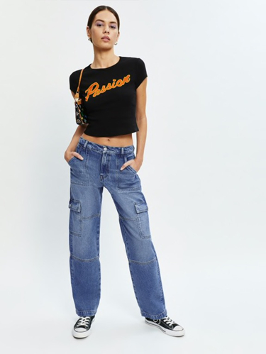The Mckenna Mid Rise Slouch Cargo Jeans in Seneca