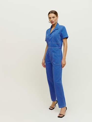 The Morgan Twill Jumpsuit in Cerulean